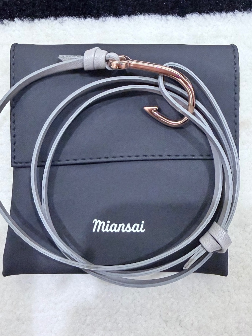 Miansai 18K Rose Gold plated Metal Hook Leather Wrap Bracelet - Soft Grey